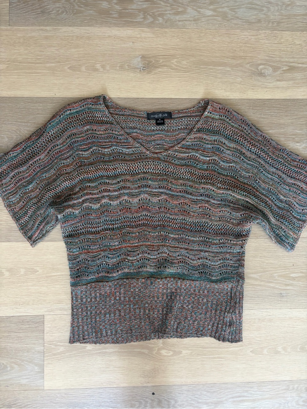 Vintage August Silk Open Knit Sweater Top XL Made in USA